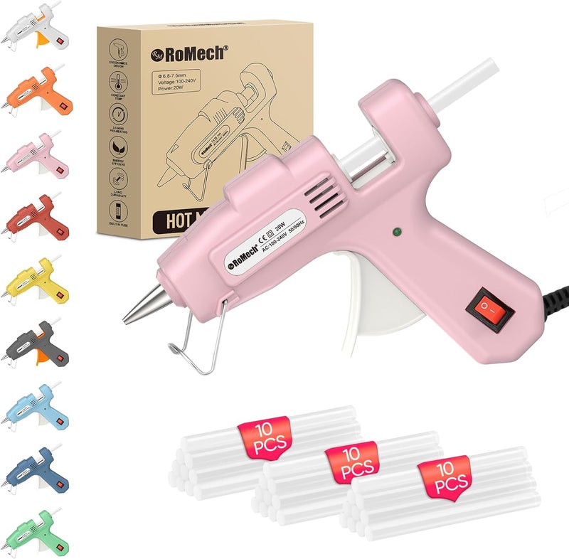 ROMECH 20W Mini Hot Glue Gun with 30 Glue Sticks Set, Fast Preheating Hot Glue Gun Kit Heavy Duty Gluegun for Craft, DIY, Repairs (Pink) - Image 1